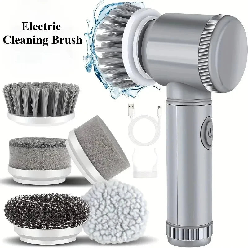 Grey Electric Spin Scrubber. Cordless Cleaning. Brush Power Scrubber. 5 replaceable Brush Heads.