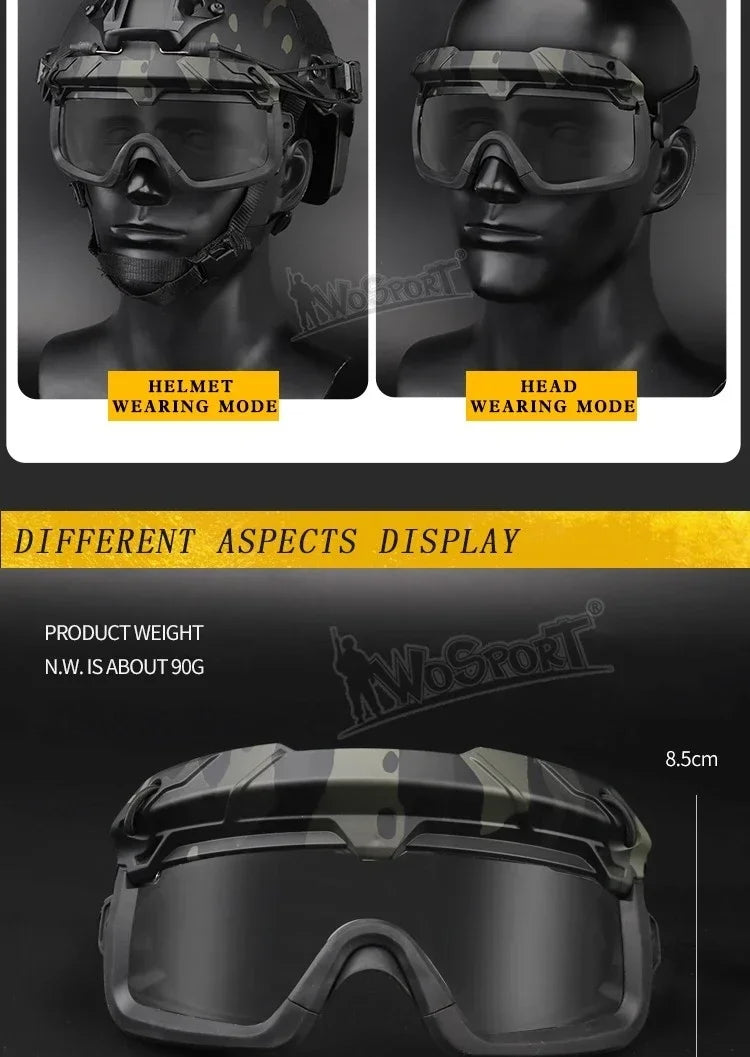 Multi-Color Sports Tactical Helmet Goggles.  Sunglasses for Men/Women. Two Modes Airsoft Riding Eyewear, Hiking, Paintball, Hunting, Etc