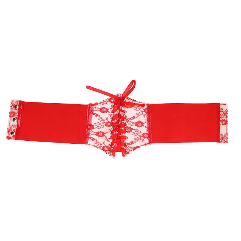 Multi-Color. Women Fashion Waist Corset. Flower Embroidery Elastic Waistband. Wide Lace. Body Slimming