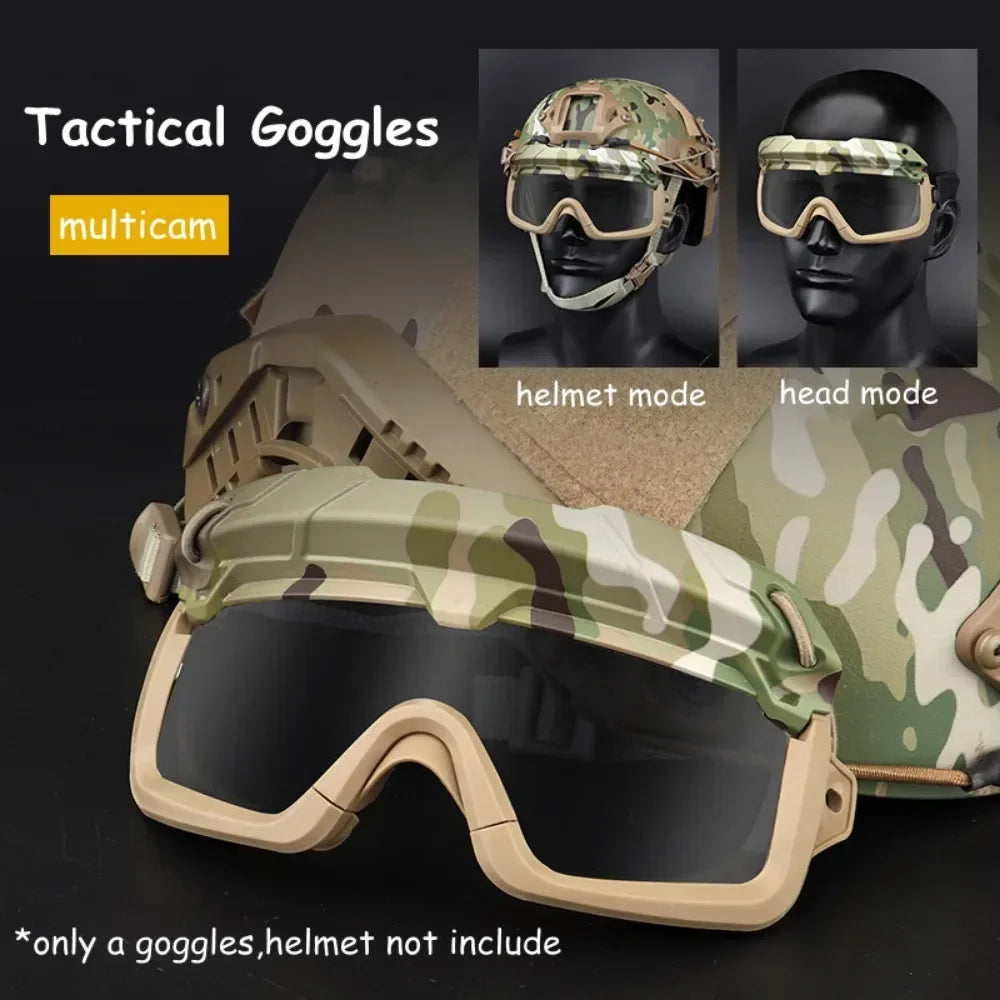 Multi-Color Sports Tactical Helmet Goggles.  Sunglasses for Men/Women. Two Modes Airsoft Riding Eyewear, Hiking, Paintball, Hunting, Etc