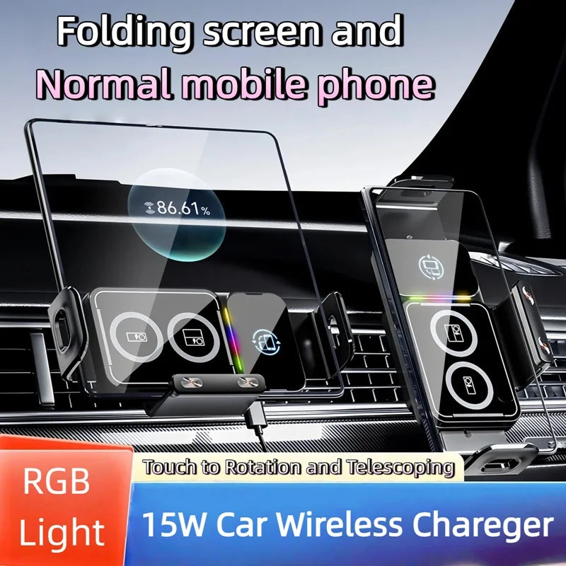15W Universal Car Phone Wireless Charger & Holder. For Samsung Galaxy & Iphone.
