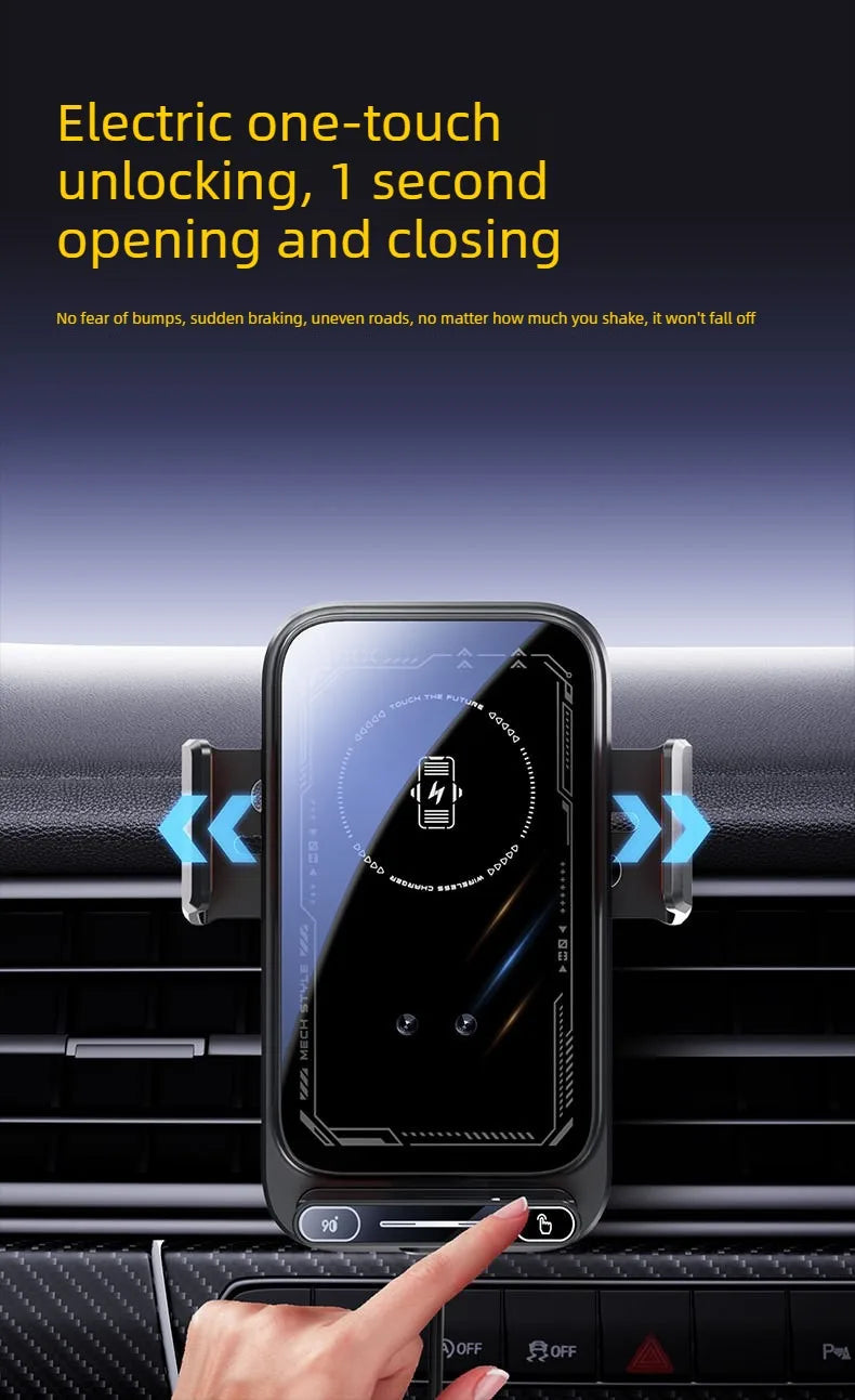15W Wireless. Car Phone Holder. Auto Sensing One Touch Release.