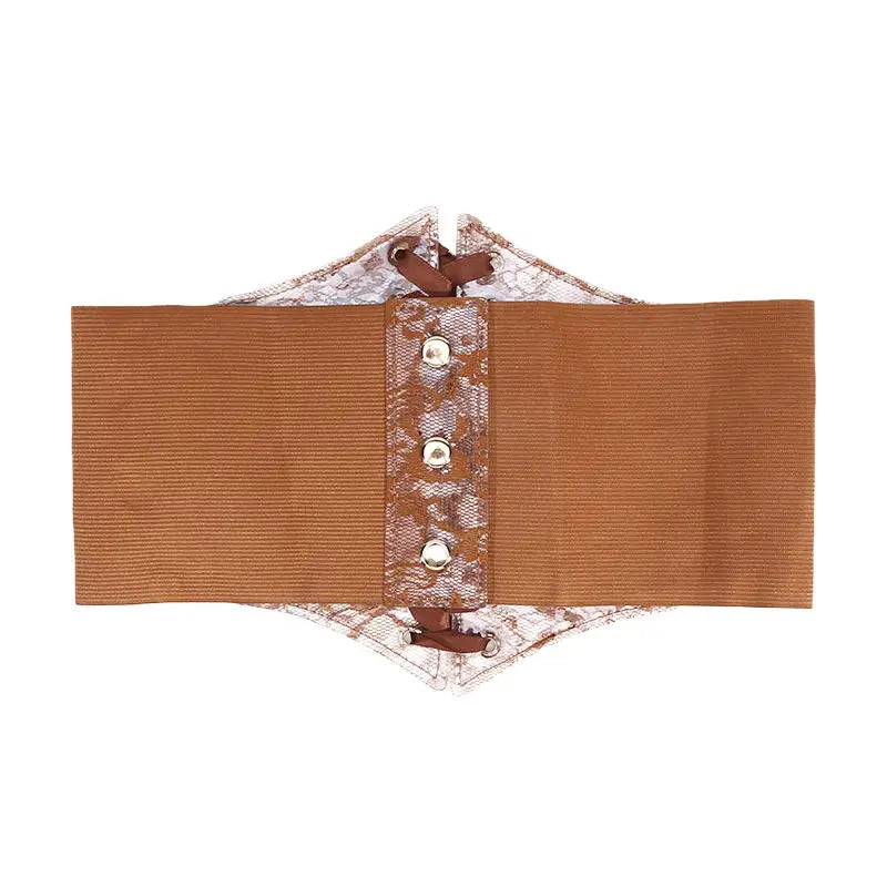 Multi-Color. Women Fashion Waist Corset. Flower Embroidery Elastic Waistband. Wide Lace. Body Slimming