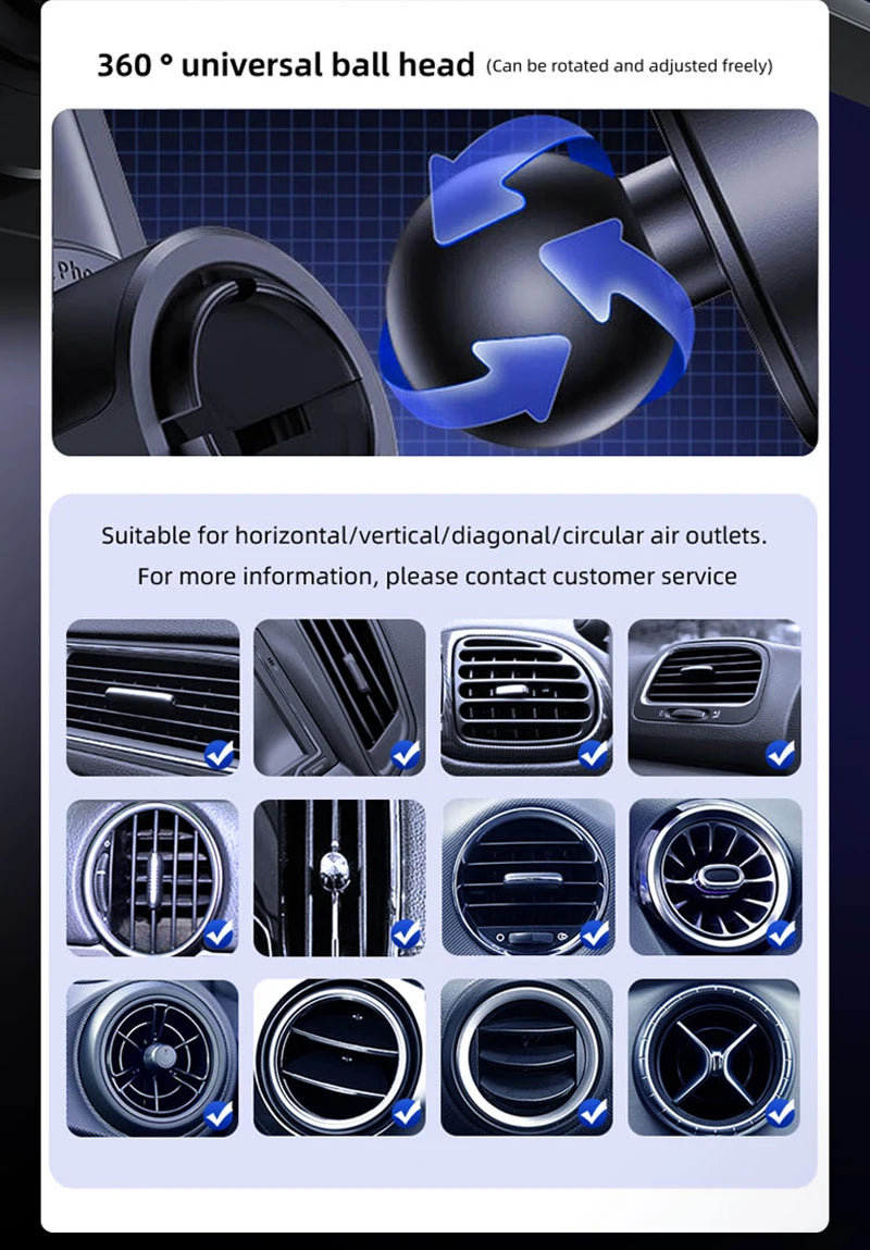 Car Phone Charger. Phone Holder. 15W Wireless & Wired Charger. Auto Sensing One-Touch Release and Rotation. Black.
