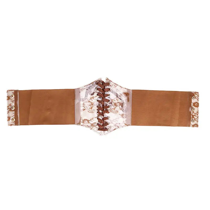Multi-Color. Women Fashion Waist Corset. Flower Embroidery Elastic Waistband. Wide Lace. Body Slimming