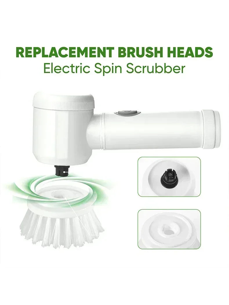White Electric Spin Scrubber. Electric Cleaning Brush. 5 replaceable Heads.