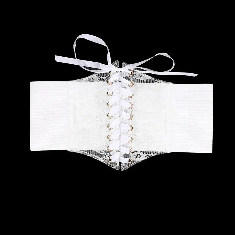 Multi-Color. Women Fashion Waist Corset. Flower Embroidery Elastic Waistband. Wide Lace. Body Slimming