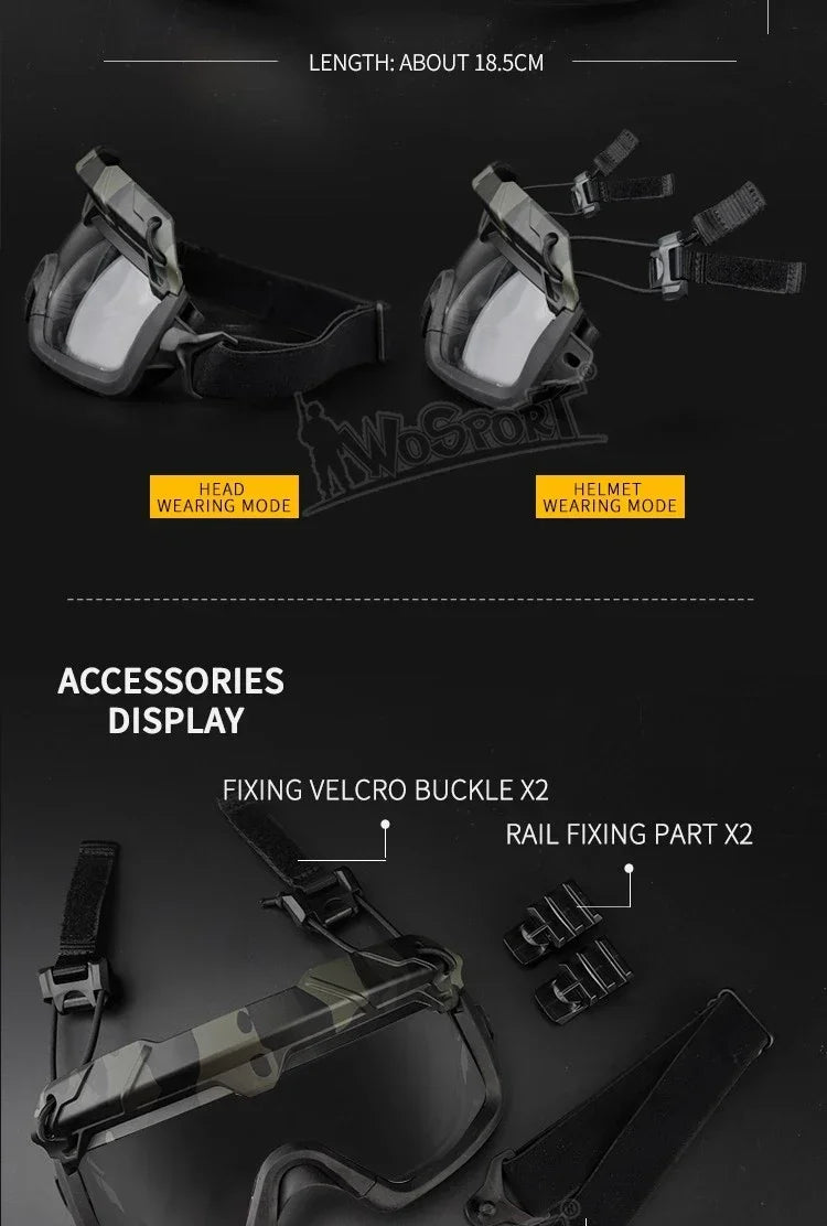 Multi-Color Sports Tactical Helmet Goggles.  Sunglasses for Men/Women. Two Modes Airsoft Riding Eyewear, Hiking, Paintball, Hunting, Etc