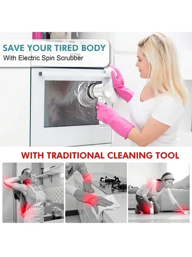 White Electric Spin Scrubber. Electric Cleaning Brush. 5 replaceable Heads.