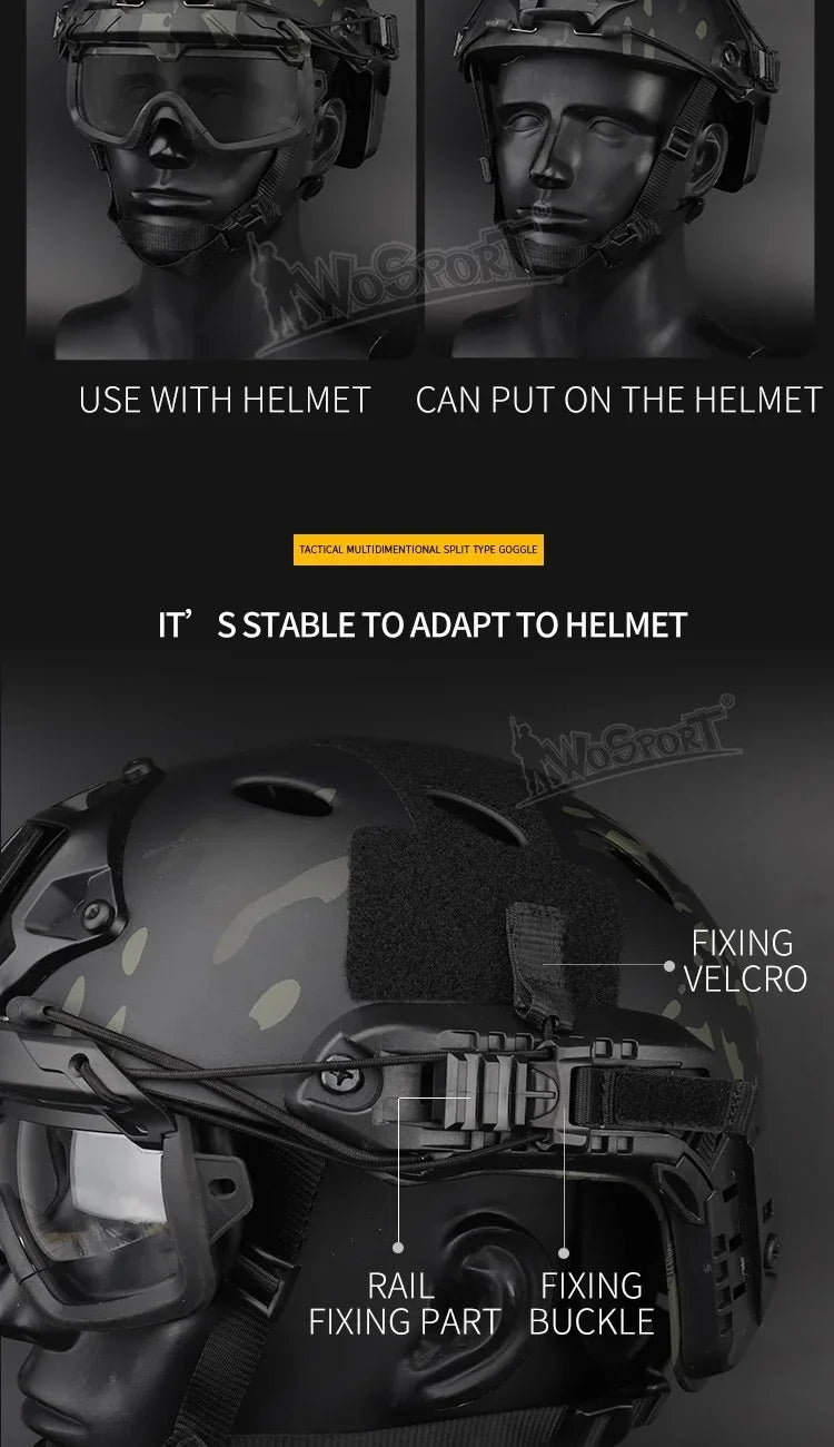 Multi-Color Sports Tactical Helmet Goggles.  Sunglasses for Men/Women. Two Modes Airsoft Riding Eyewear, Hiking, Paintball, Hunting, Etc