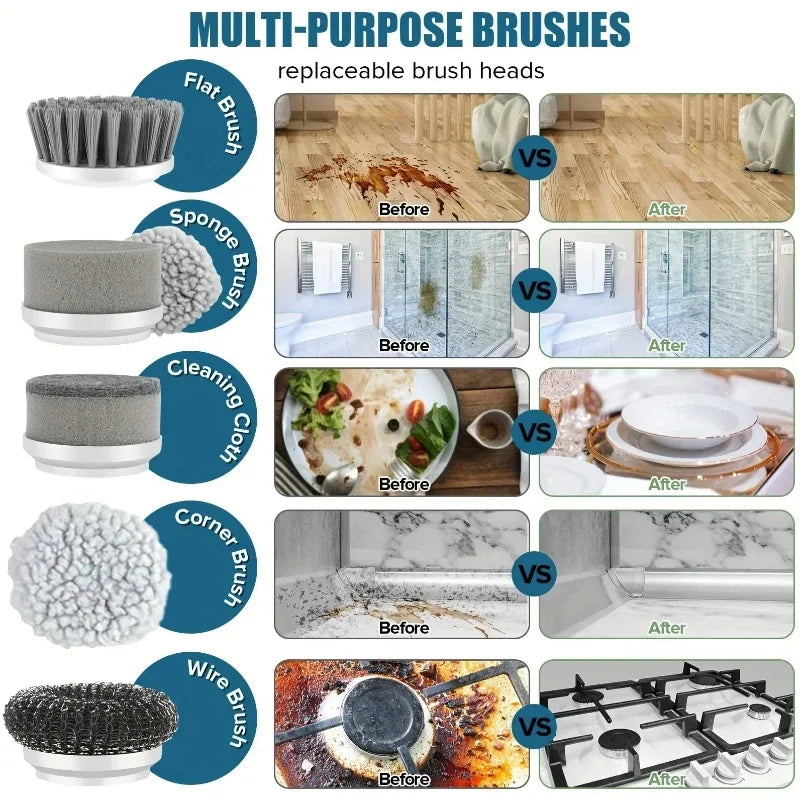 Grey Electric Spin Scrubber. Cordless Cleaning. Brush Power Scrubber. 5 replaceable Brush Heads.