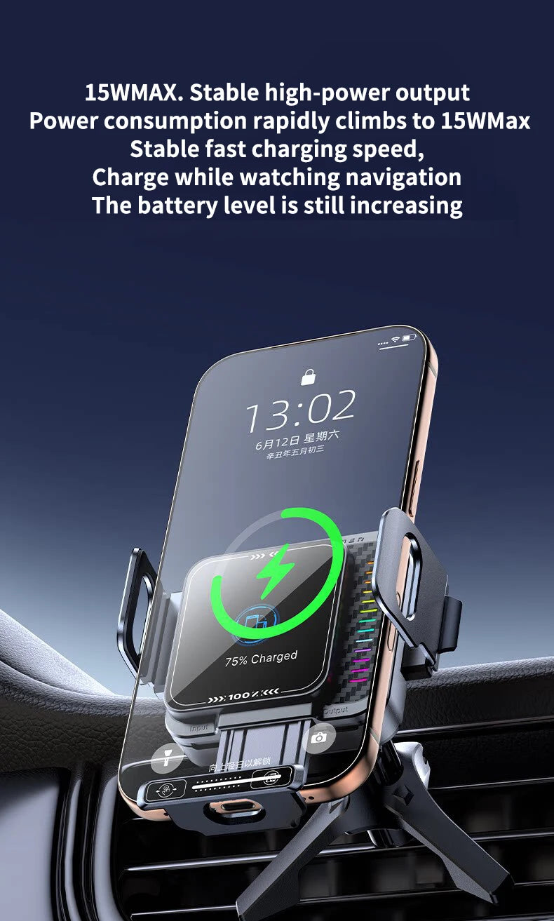 New Mini Foldable Car Phone Wireless Charging Stand. Dual Screen 90-Degree Rotation. Auto Landscape for Vehicles