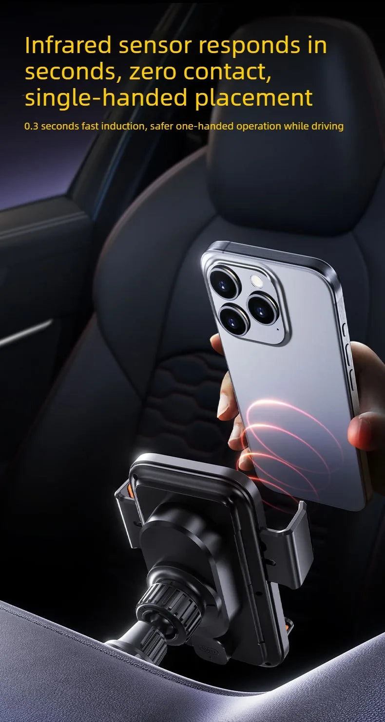 15W Wireless. Car Phone Holder. Auto Sensing One Touch Release.