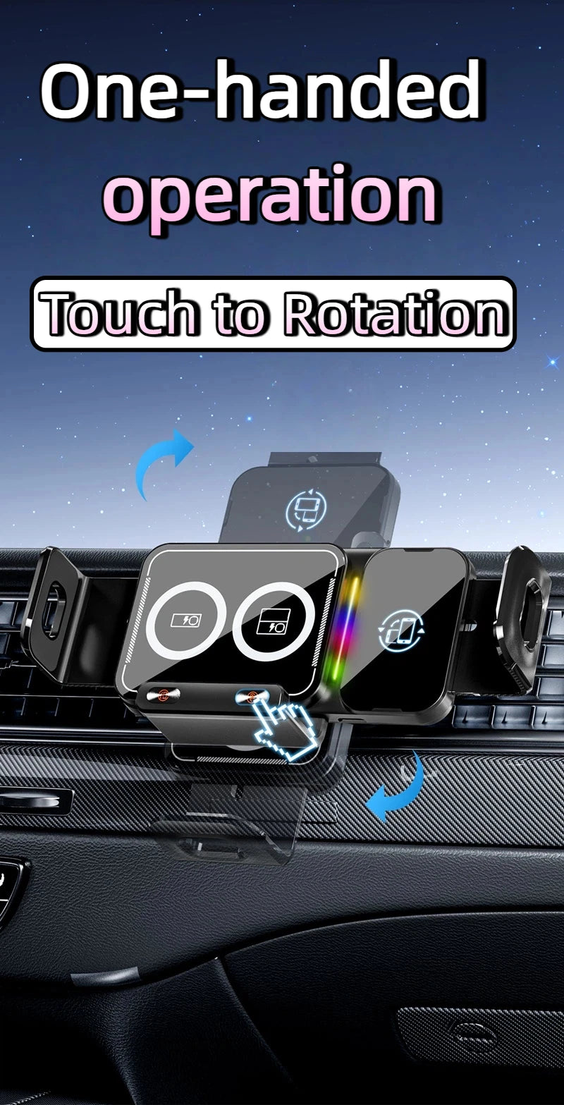 15W Universal Car Phone Wireless Charger & Holder. For Samsung Galaxy & Iphone.