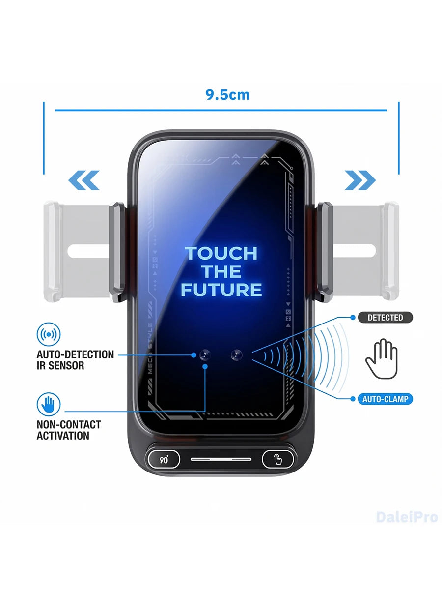 Car Phone Charger. Phone Holder. 15W Wireless & Wired Charger. Auto Sensing One-Touch Release and Rotation. Black.