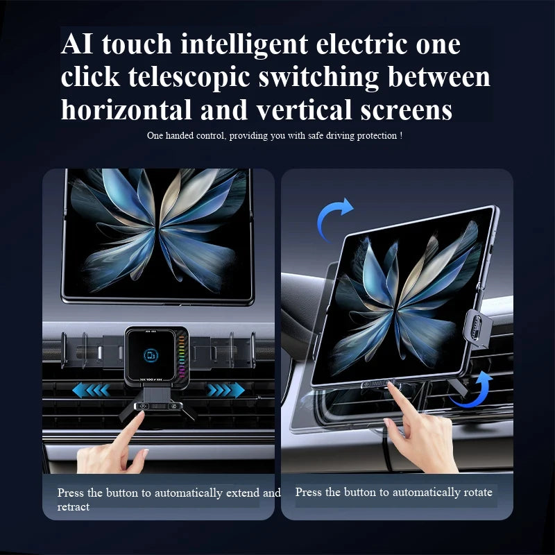 New Mini Foldable Phone Car Wireless Charging Stand with Dual Screen 90-Degree Rotation Auto Landscape for Vehicles