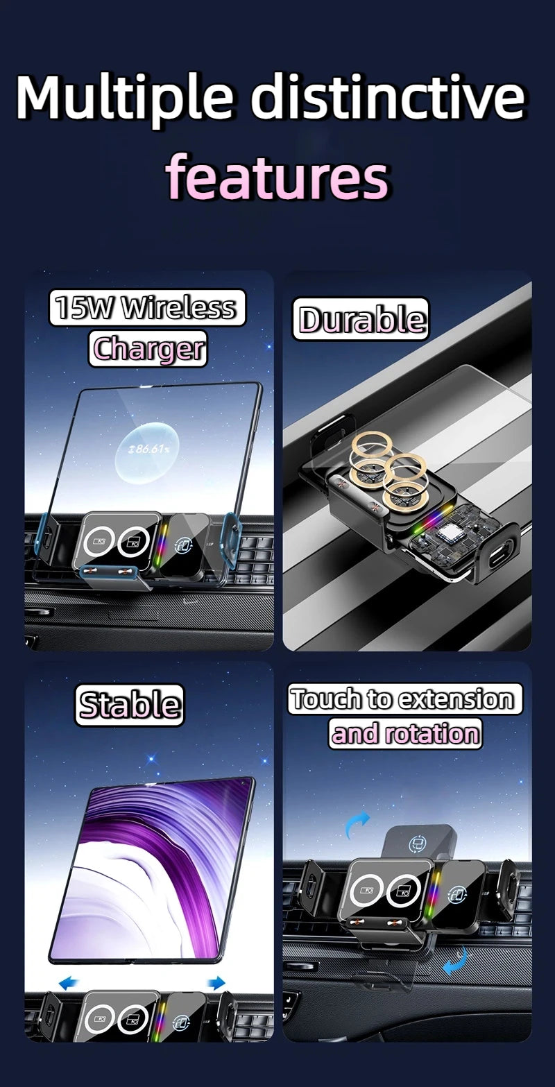 15W Universal Car Phone Wireless Charger & Holder. For Samsung Galaxy & Iphone.
