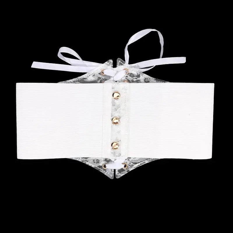 Multi-Color. Women Fashion Waist Corset. Flower Embroidery Elastic Waistband. Wide Lace. Body Slimming