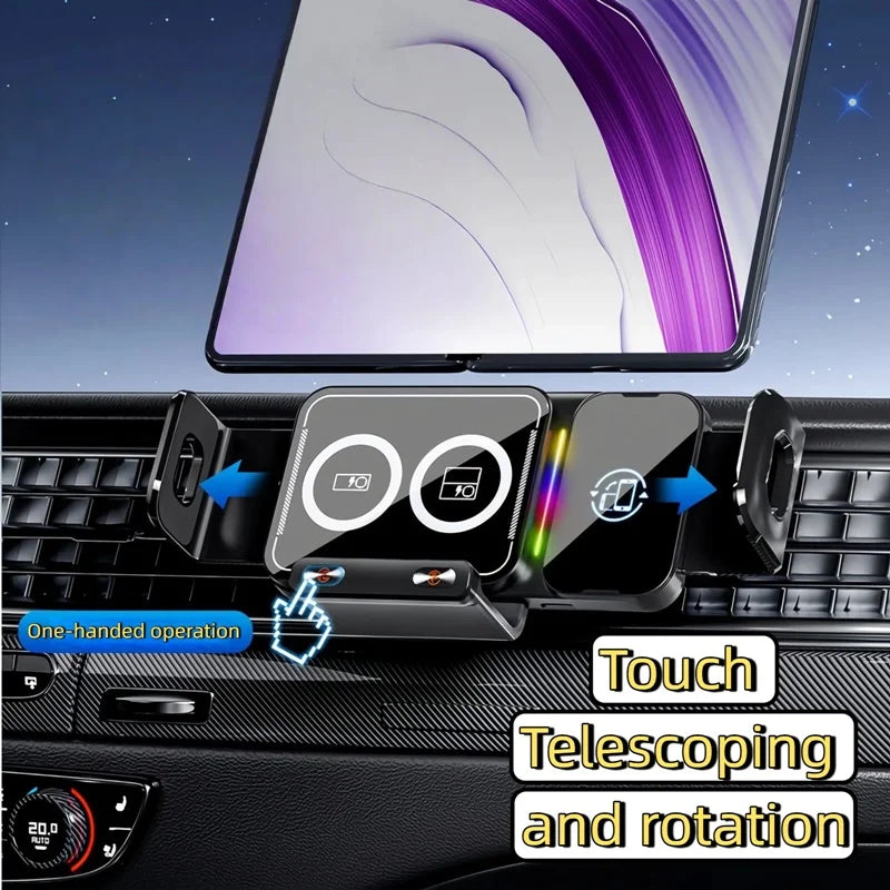 15W Universal Car Phone Wireless Charger & Holder. For Samsung Galaxy & Iphone.