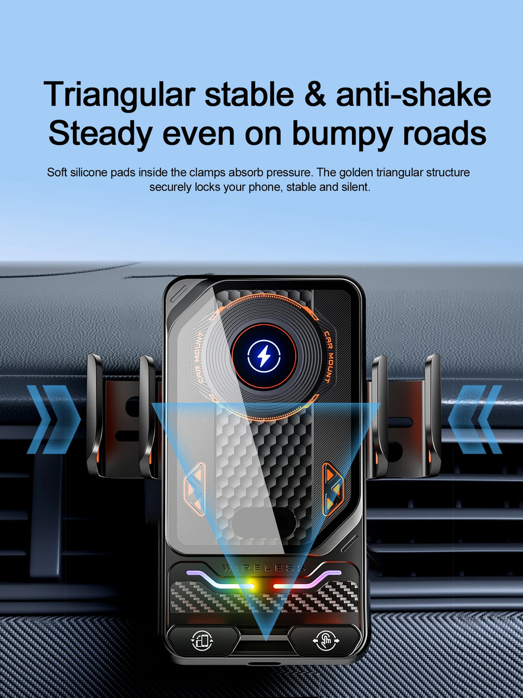 Car Unicersal Air Vent Electric Rotating Opening Closing Phone Holder 15W Wireless Charger Dual Coil Smart Phones Fast Charging