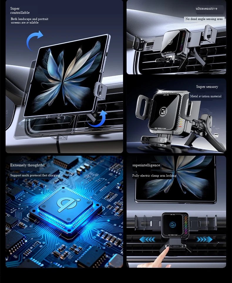 New Mini Foldable Car Phone Wireless Charging Stand. Dual Screen 90-Degree Rotation. Auto Landscape for Vehicles