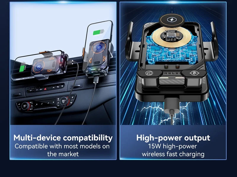 15W Universal Car Wireless Phone Holder. ght Mount for iPhone 17,16. Samsung.