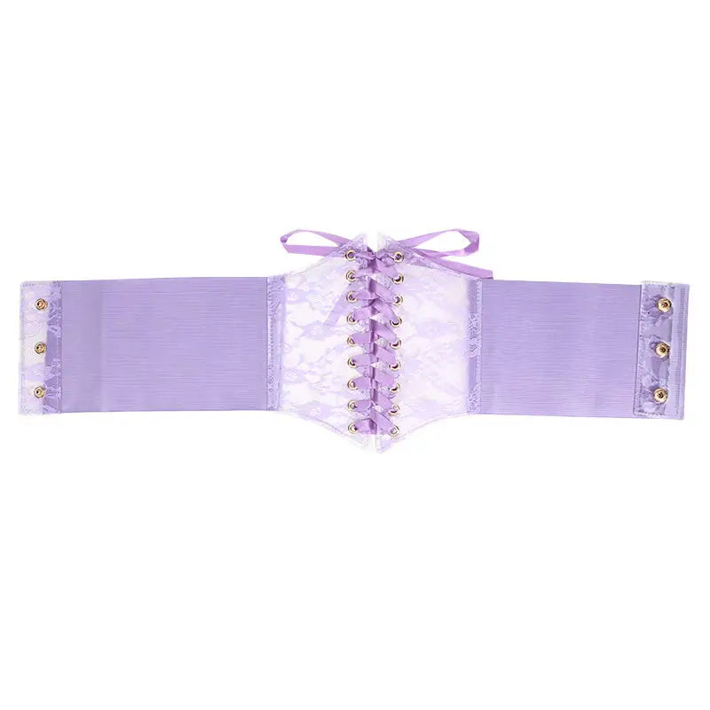 Multi-Color. Women Fashion Waist Corset. Flower Embroidery Elastic Waistband. Wide Lace. Body Slimming