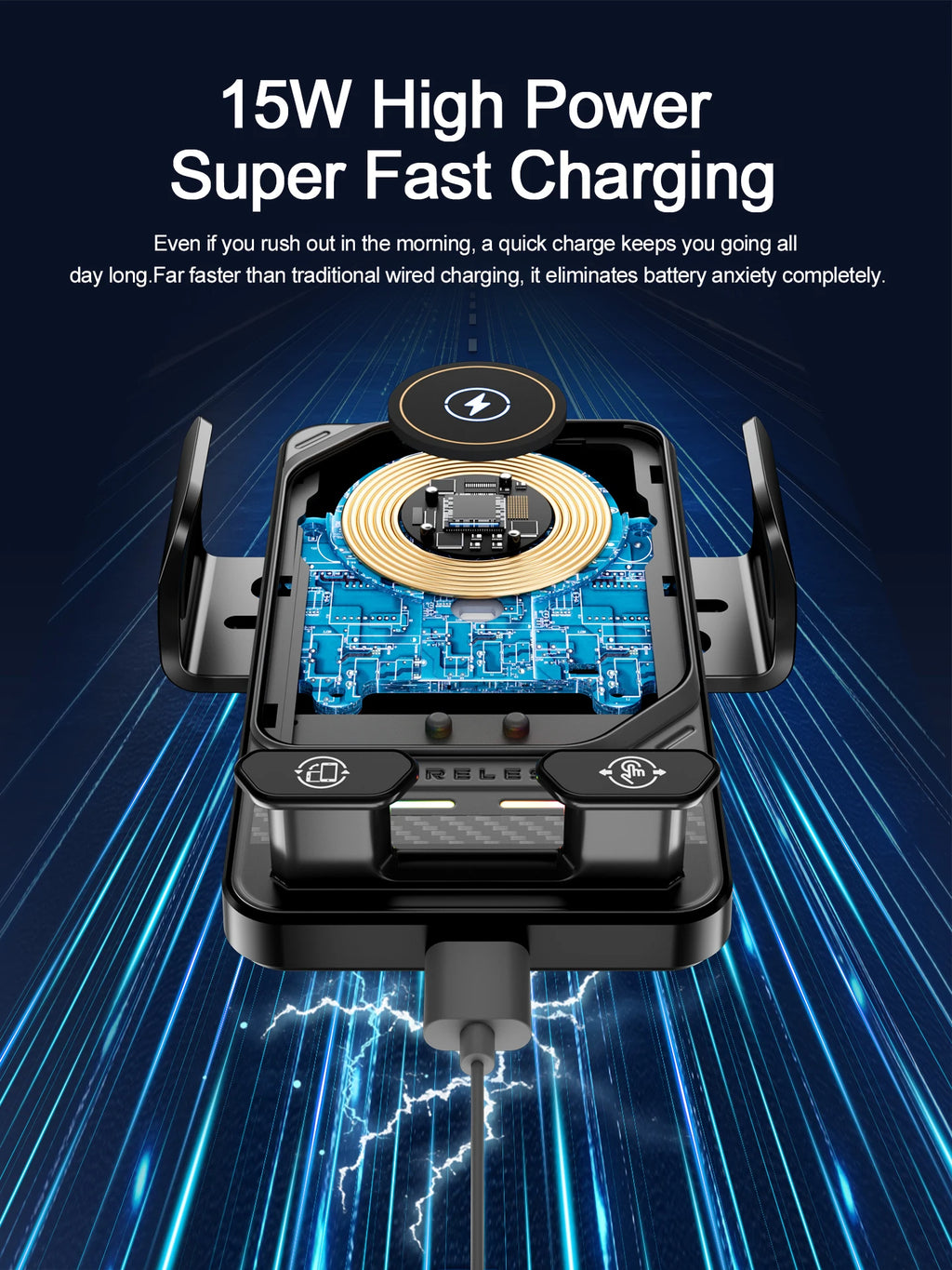 Car Unicersal Air Vent Electric Rotating Opening Closing Phone Holder 15W Wireless Charger Dual Coil Smart Phones Fast Charging