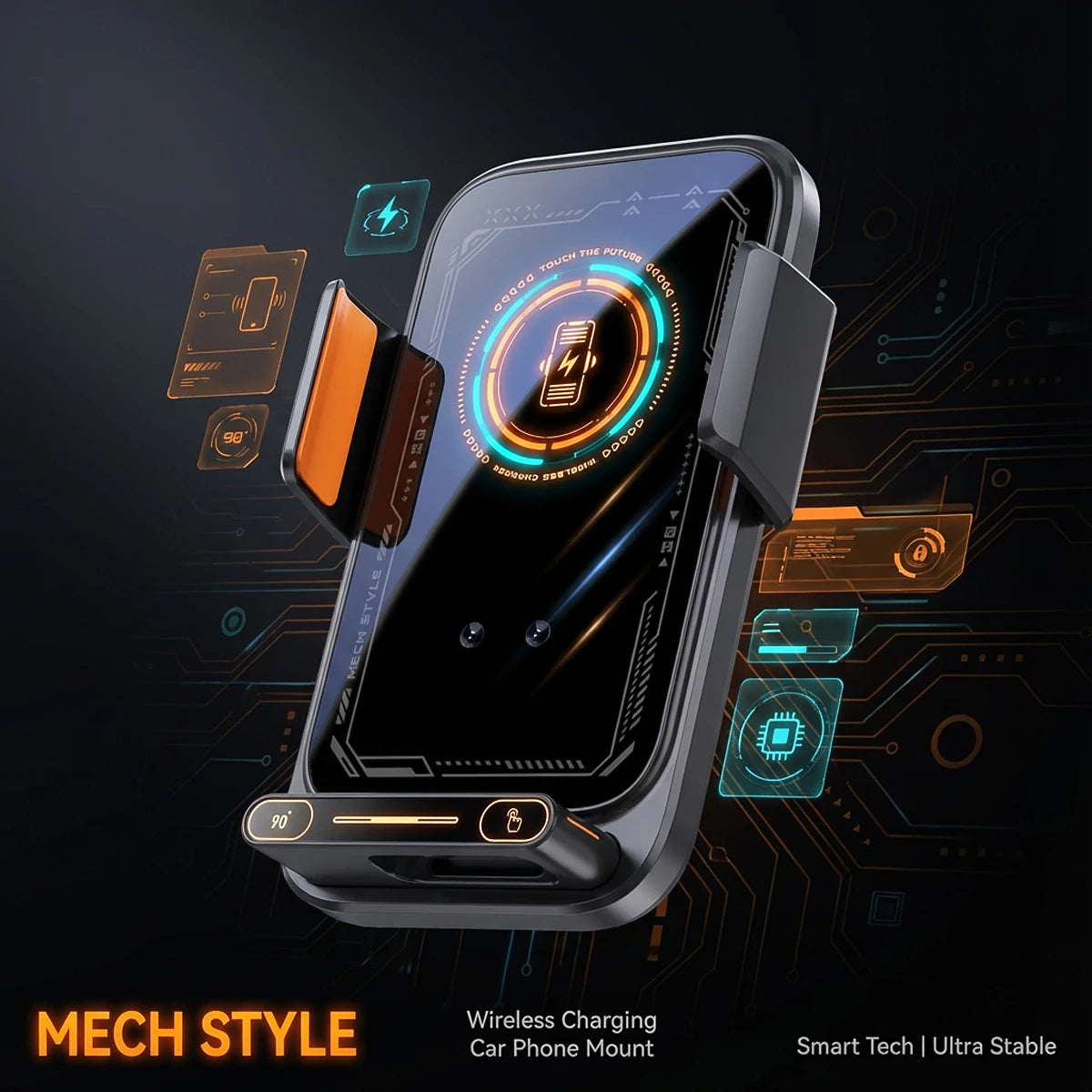 Car Phone Charger. Phone Holder. 15W Wireless & Wired Charger. Auto Sensing One-Touch Release and Rotation. Black.