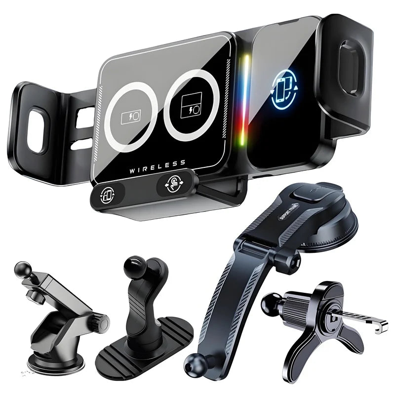 15W Universal Car Phone Wireless Charger & Holder. For Samsung Galaxy & Iphone.