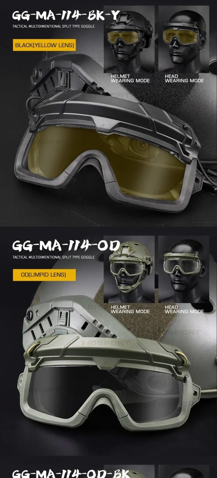 Multi-Color Sports Tactical Helmet Goggles.  Sunglasses for Men/Women. Two Modes Airsoft Riding Eyewear, Hiking, Paintball, Hunting, Etc