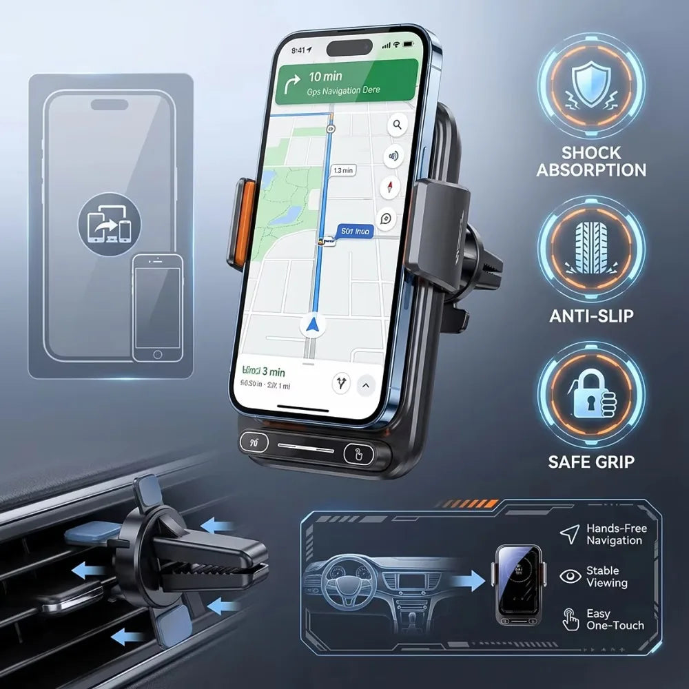 2026 New 15W Wireless Wired Car Charger Phone Holder Auto Sensing One Touch Release 360 Rotation Qi Certified Auto Accessories