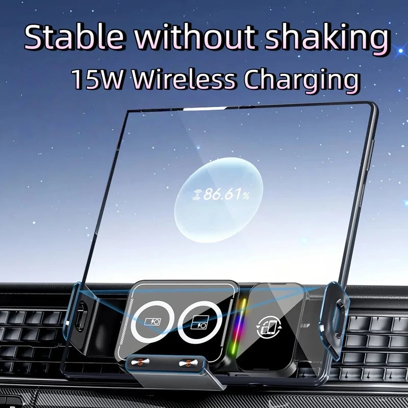 15W Universal Car Phone Wireless Charger & Holder. For Samsung Galaxy & Iphone.