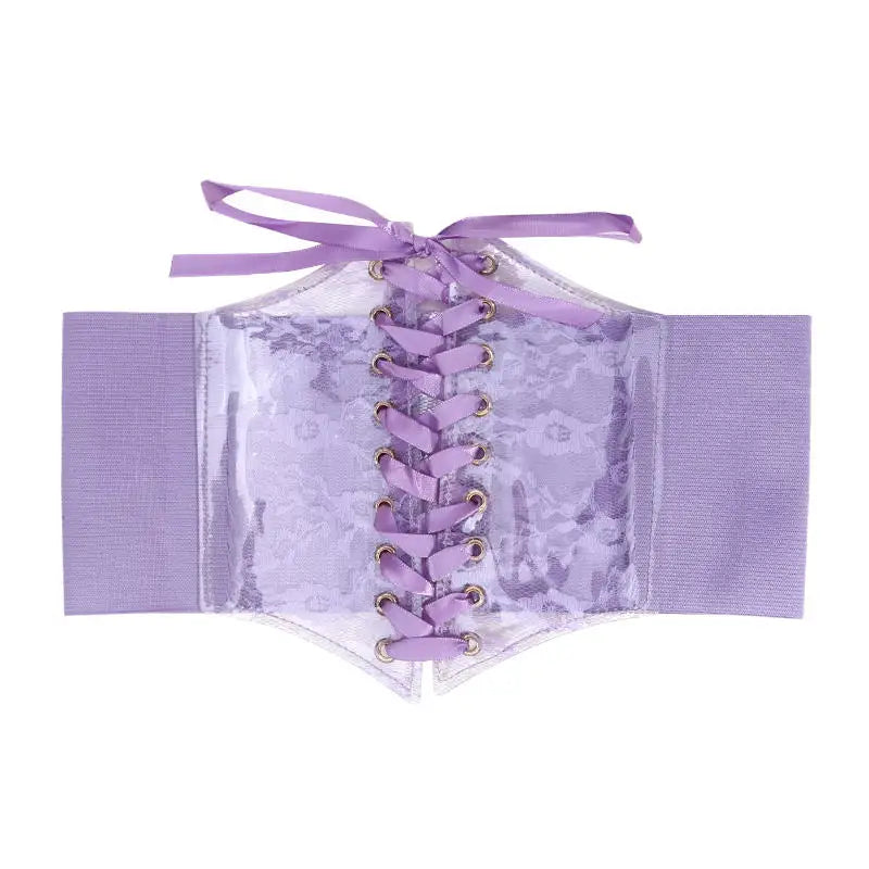 Multi-Color. Women Fashion Waist Corset. Flower Embroidery Elastic Waistband. Wide Lace. Body Slimming