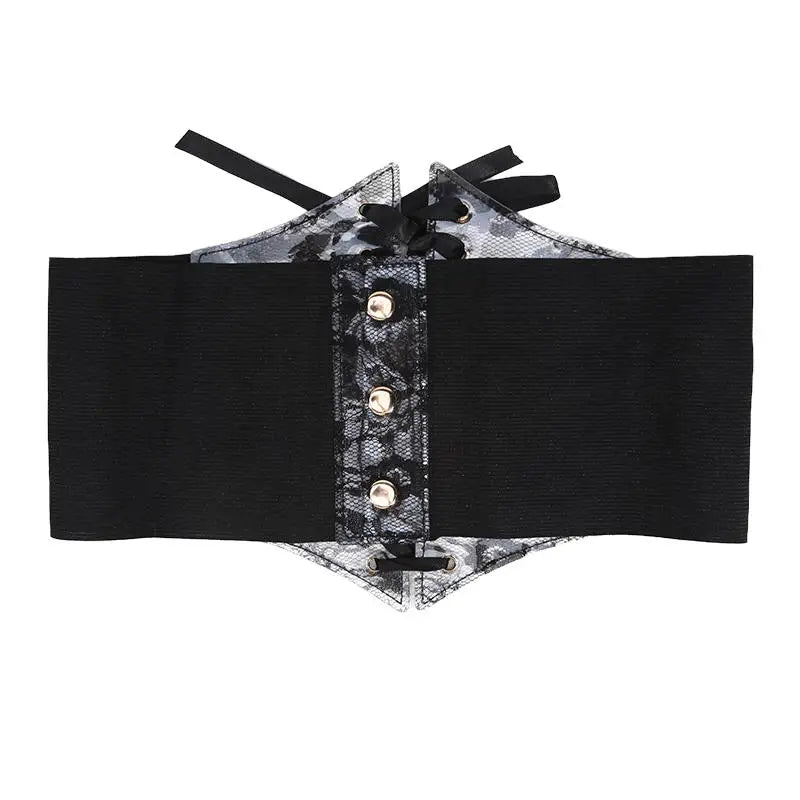 Multi-Color. Women Fashion Waist Corset. Flower Embroidery Elastic Waistband. Wide Lace. Body Slimming
