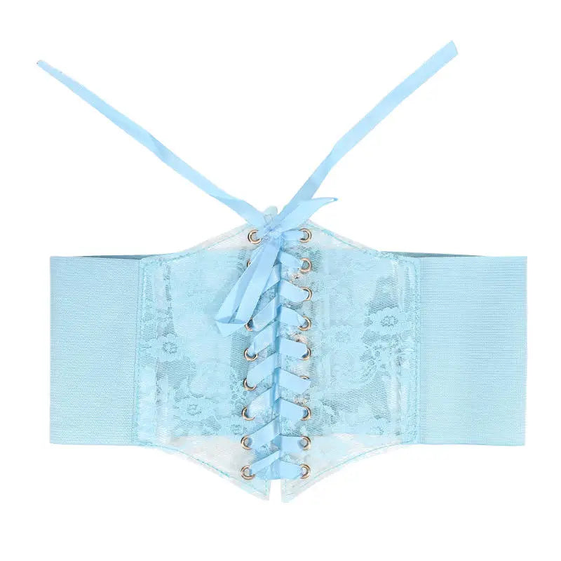 Multi-Color. Women Fashion Waist Corset. Flower Embroidery Elastic Waistband. Wide Lace. Body Slimming