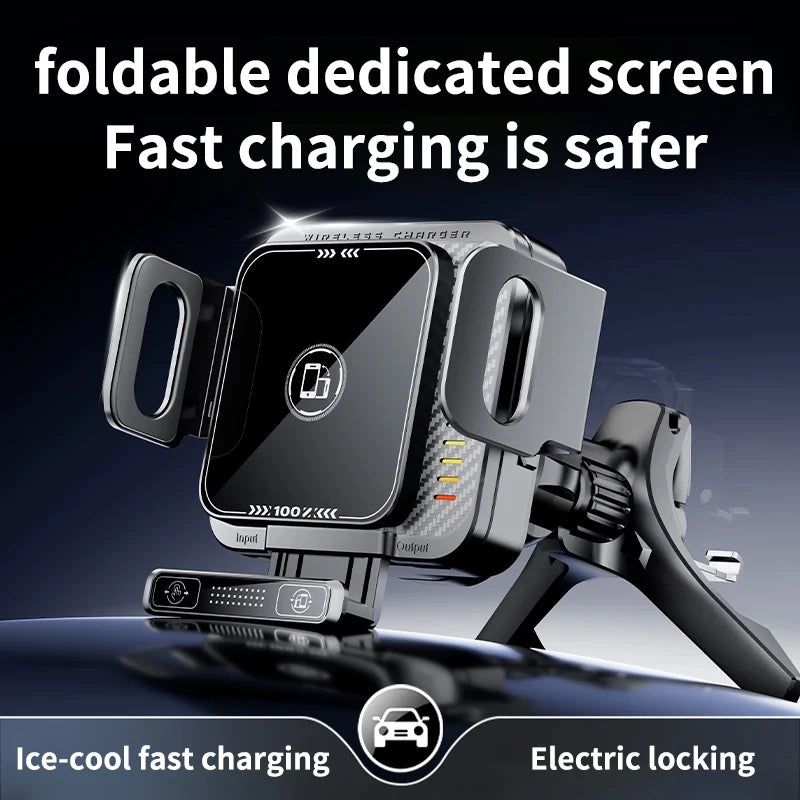 New Mini Foldable Phone Car Wireless Charging Stand with Dual Screen 90-Degree Rotation Auto Landscape for Vehicles