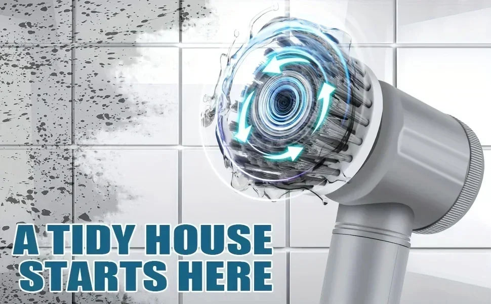 Grey Electric Spin Scrubber. Cordless Cleaning. Brush Power Scrubber. 5 replaceable Brush Heads.