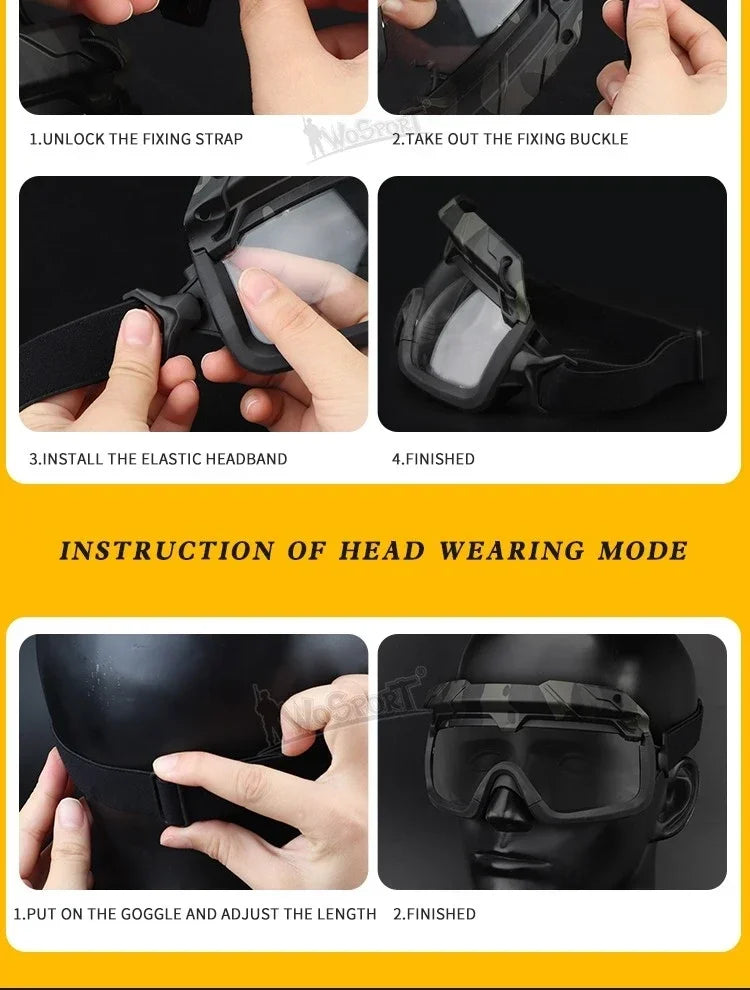 Multi-Color Sports Tactical Helmet Goggles.  Sunglasses for Men/Women. Two Modes Airsoft Riding Eyewear, Hiking, Paintball, Hunting, Etc