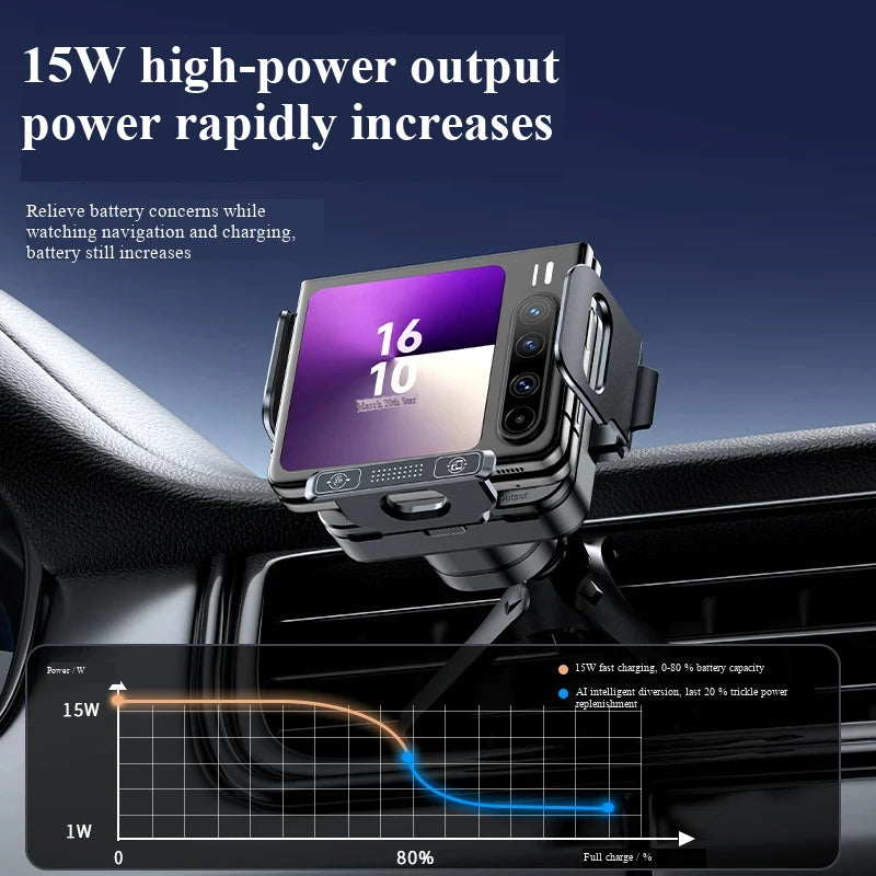 New Mini Foldable Phone Car Wireless Charging Stand with Dual Screen 90-Degree Rotation Auto Landscape for Vehicles