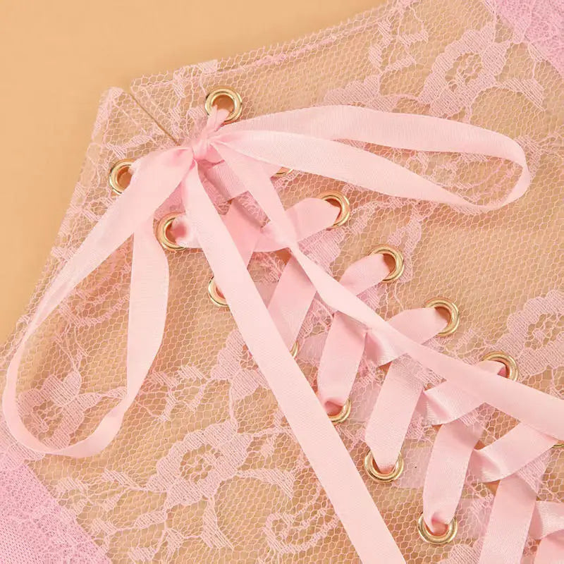 Multi-Color. Women Fashion Waist Corset. Flower Embroidery Elastic Waistband. Wide Lace. Body Slimming
