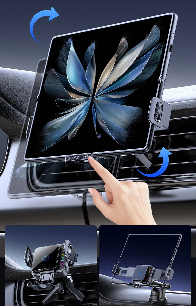 New Mini Foldable Car Phone Wireless Charging Stand. Dual Screen 90-Degree Rotation. Auto Landscape for Vehicles
