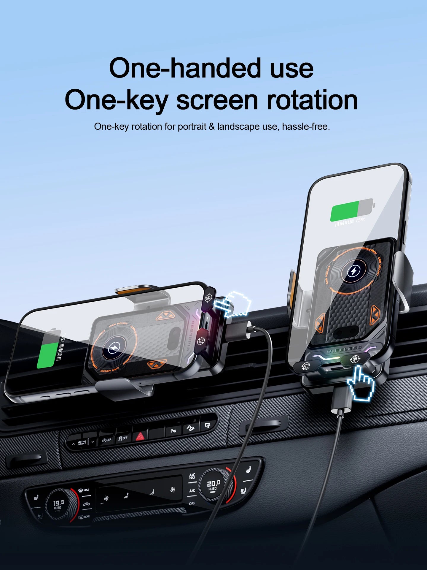 Car Unicersal Air Vent Electric Rotating Opening Closing Phone Holder 15W Wireless Charger Dual Coil Smart Phones Fast Charging
