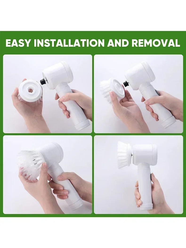 White Electric Spin Scrubber. Electric Cleaning Brush. 5 replaceable Heads.