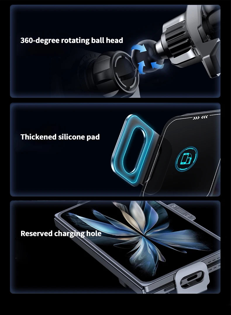 New Mini Foldable Car Phone Wireless Charging Stand. Dual Screen 90-Degree Rotation. Auto Landscape for Vehicles