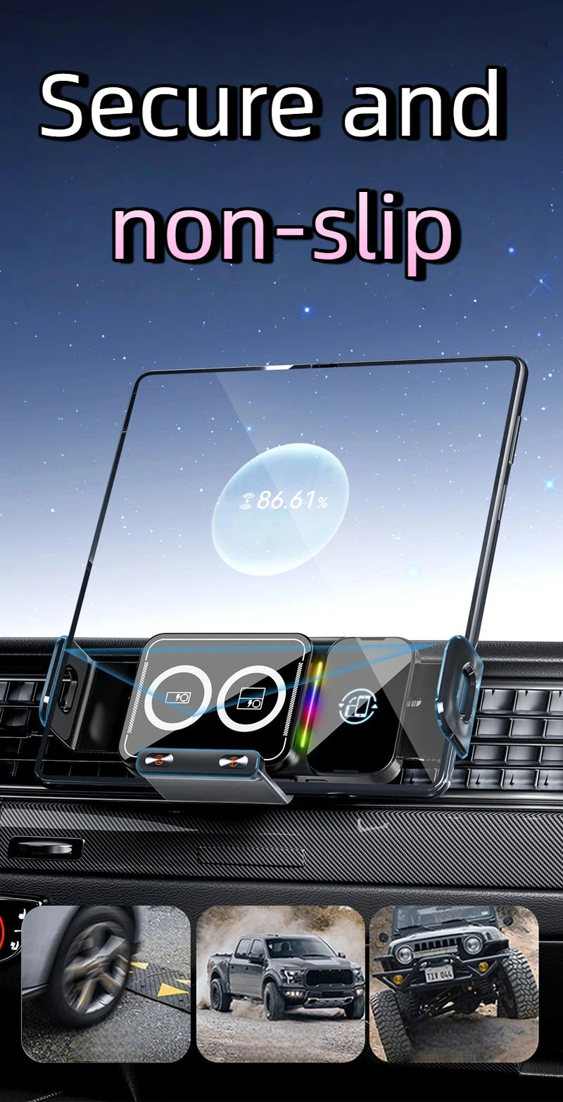15W Universal Car Phone Wireless Charger & Holder. For Samsung Galaxy & Iphone.
