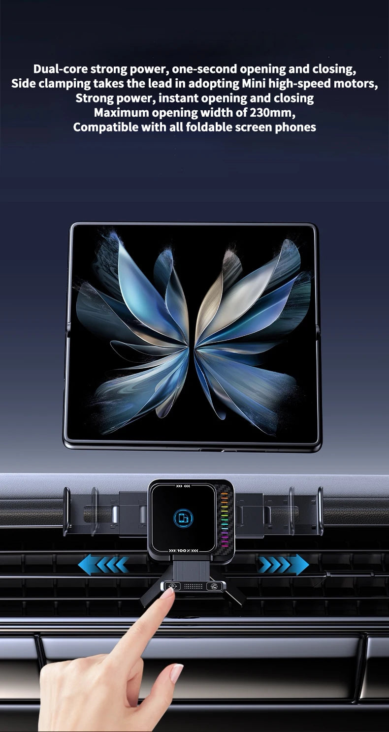 New Mini Foldable Car Phone Wireless Charging Stand. Dual Screen 90-Degree Rotation. Auto Landscape for Vehicles