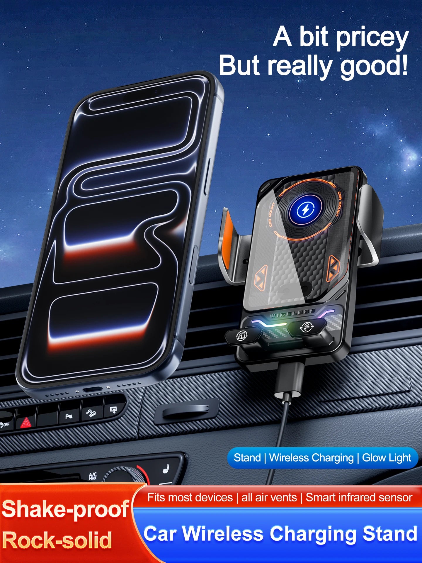 Car Unicersal Air Vent Electric Rotating Opening Closing Phone Holder 15W Wireless Charger Dual Coil Smart Phones Fast Charging