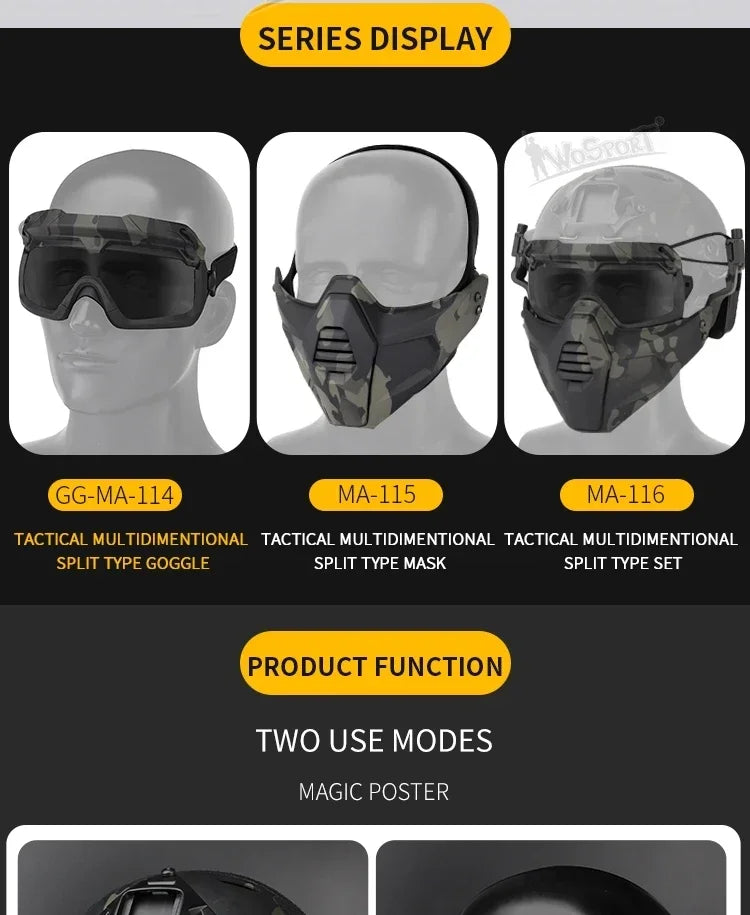 Multi-Color Sports Tactical Helmet Goggles.  Sunglasses for Men/Women. Two Modes Airsoft Riding Eyewear, Hiking, Paintball, Hunting, Etc