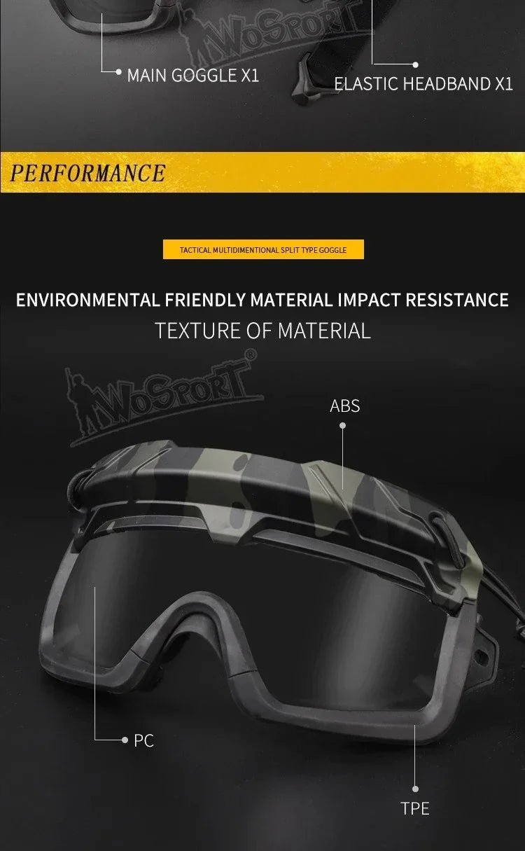 Multi-Color Sports Tactical Helmet Goggles.  Sunglasses for Men/Women. Two Modes Airsoft Riding Eyewear, Hiking, Paintball, Hunting, Etc